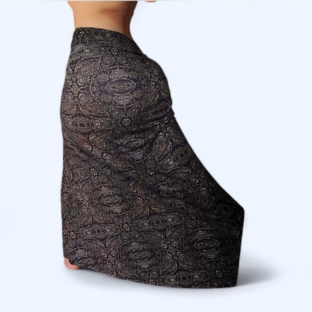 Vintage Inspired Brown & Black Boho Pattern Fold Over Waist Maxi Skirt